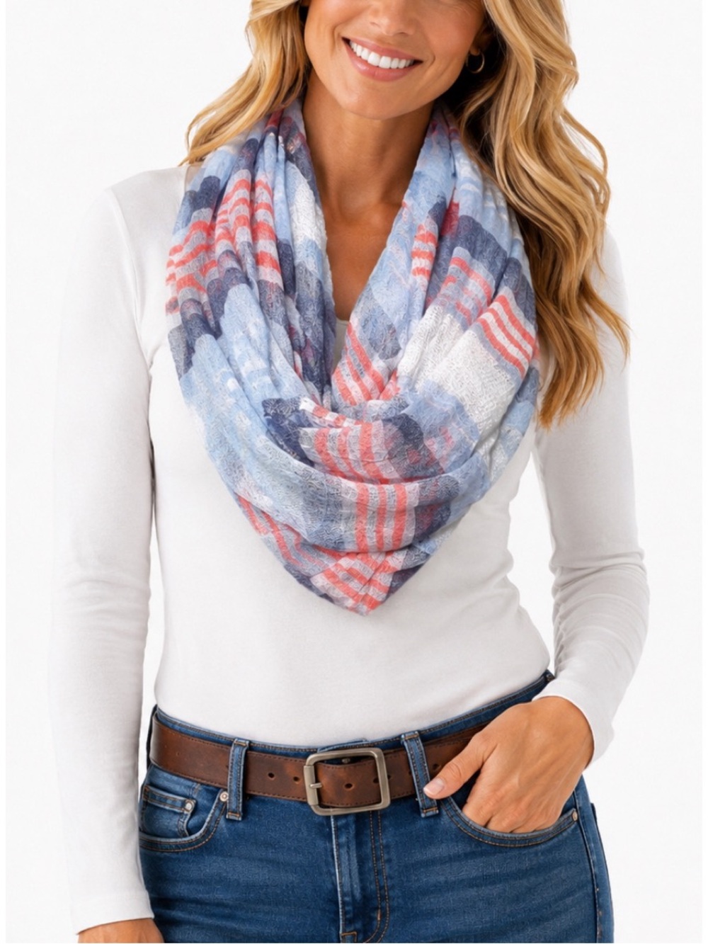Stylish infinity scarf soft, semi-sheer fabric with a striped pattern - Picture 1 of 2